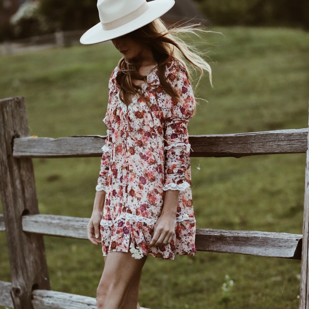 For Love And Lemons Floral Pink and Red Blouse